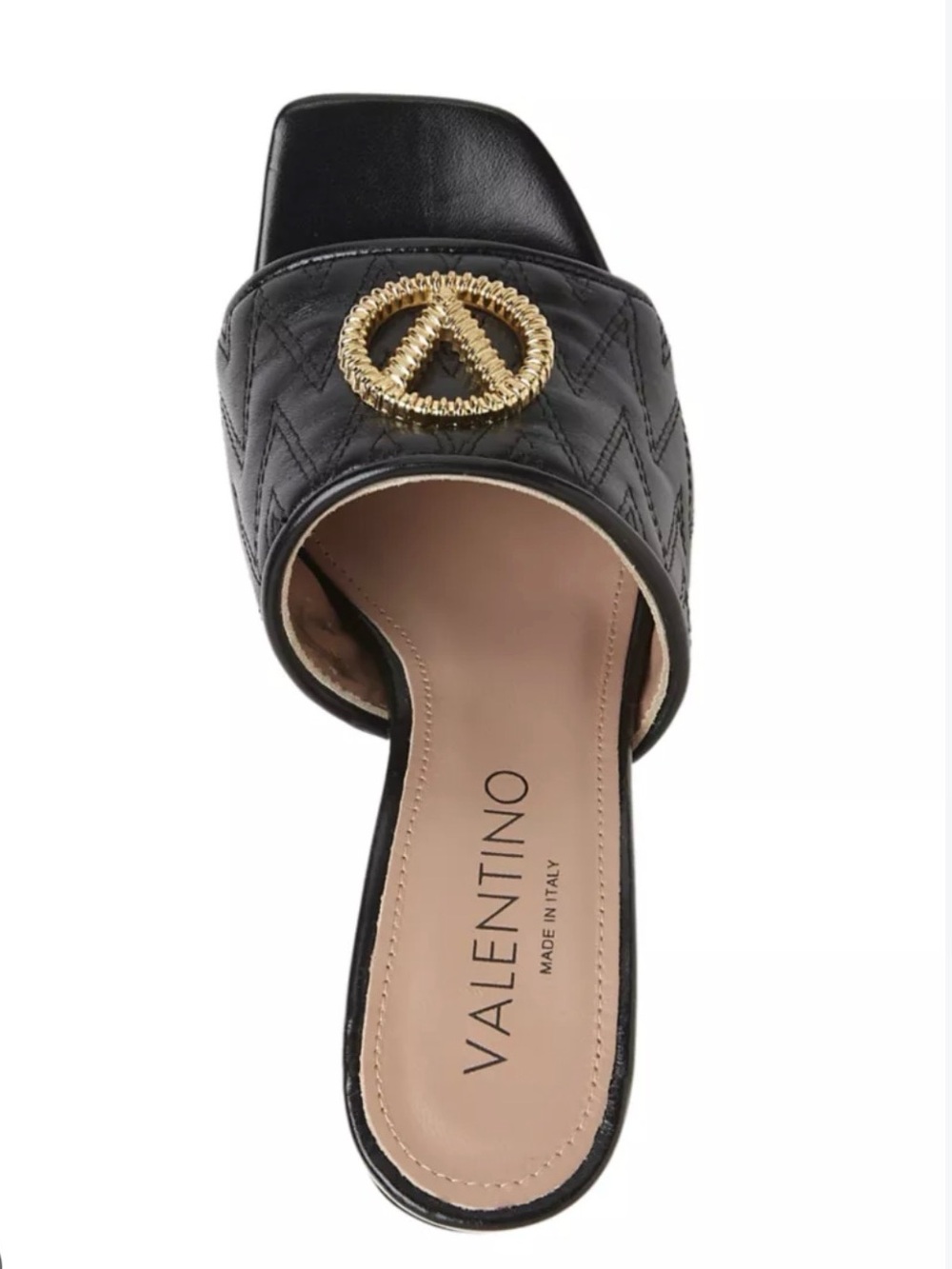 Valentino Black Quilted Leather Slide with Gold Emblem